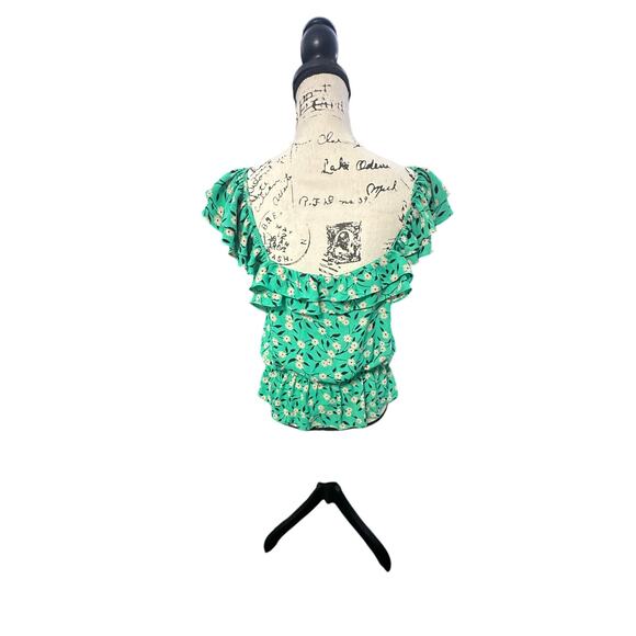 Cabi Green Floral Ruffle Blouse – Size S, Daisy Print with Waist Tie - Picture 3 of 10